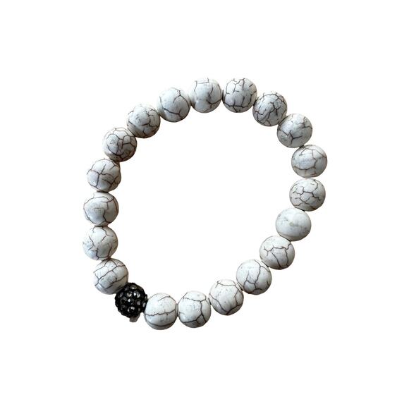 Pair of Black and White Stone and Glass Stretch Bracelets - Picture 3 of 7